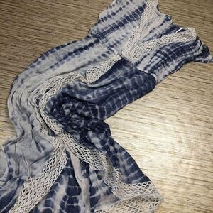 843 Blue Island lace trim maxi tie dye cover up dress BLUE sz XS